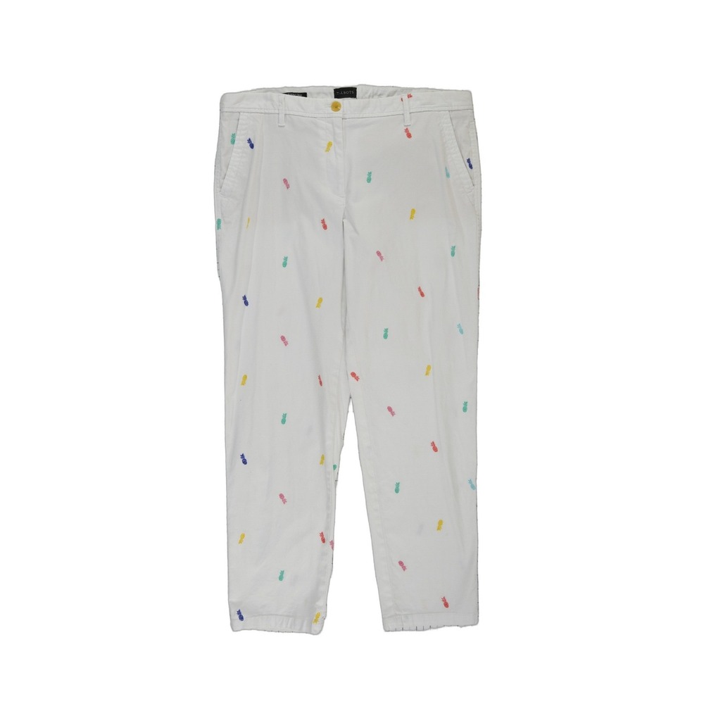 Talbots Pineapple Chino Pants Women's Size 12 White Multi Embroidered Tropical